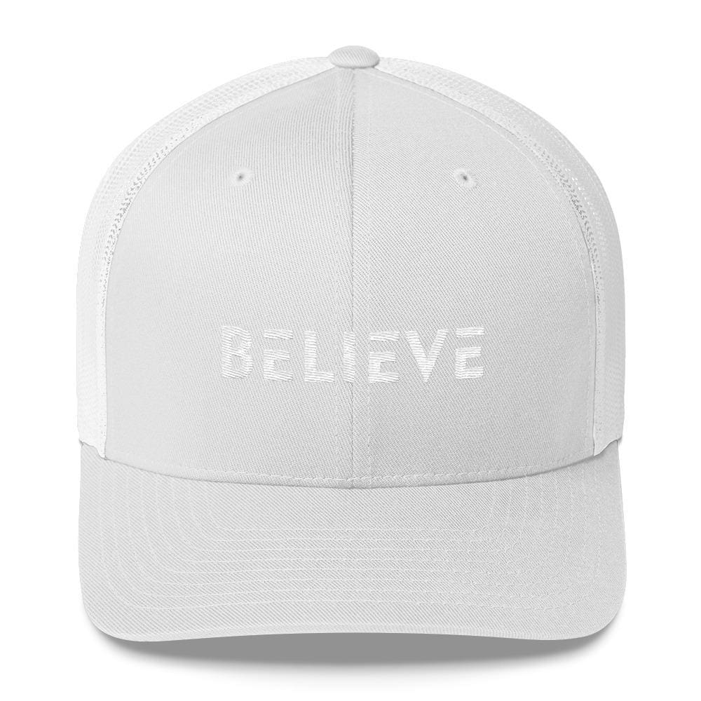 Believe Snapback Trucker Hat Embroidered in White Thread - One-size / White - Hats