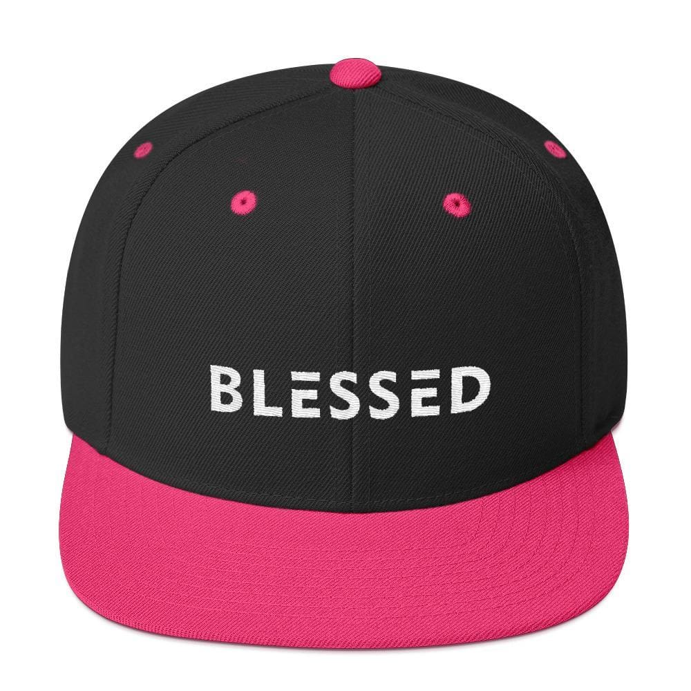 Blessed Flat Brim Snapback Hat - One-size / Black/ Neon Pink - Hats