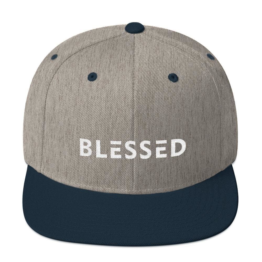 Blessed Flat Brim Snapback Hat - One-size / Heather Grey/ Navy - Hats