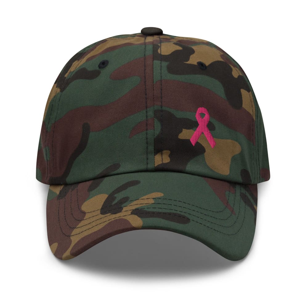Breast Cancer Awareness Dad Hat with Pink Ribbon - Green Camo
