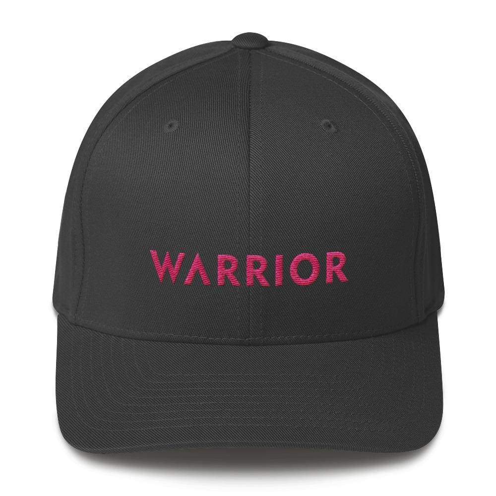Breast Cancer Awareness Fitted Flexfit Baseball Hat With Warrior And Pink Ribbon On The Back - S/m / Dark Grey - Hats