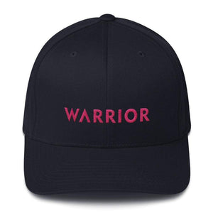 Breast Cancer Awareness Fitted Flexfit Baseball Hat With Warrior And Pink Ribbon On The Back - S/m / Dark Navy - Hats