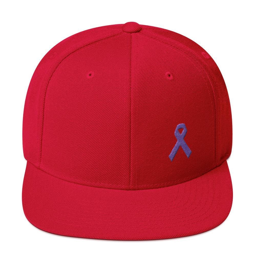 Cancer and Alzheimers Awareness Flat Brim Snapback Hat with Purple Ribbon - One-size / Red - Hats