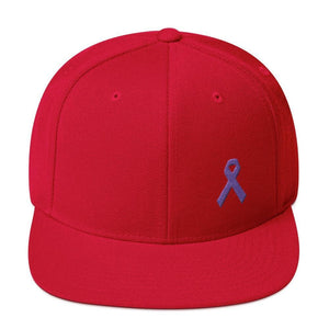 Cancer and Alzheimers Awareness Flat Brim Snapback Hat with Purple Ribbon - One-size / Red - Hats
