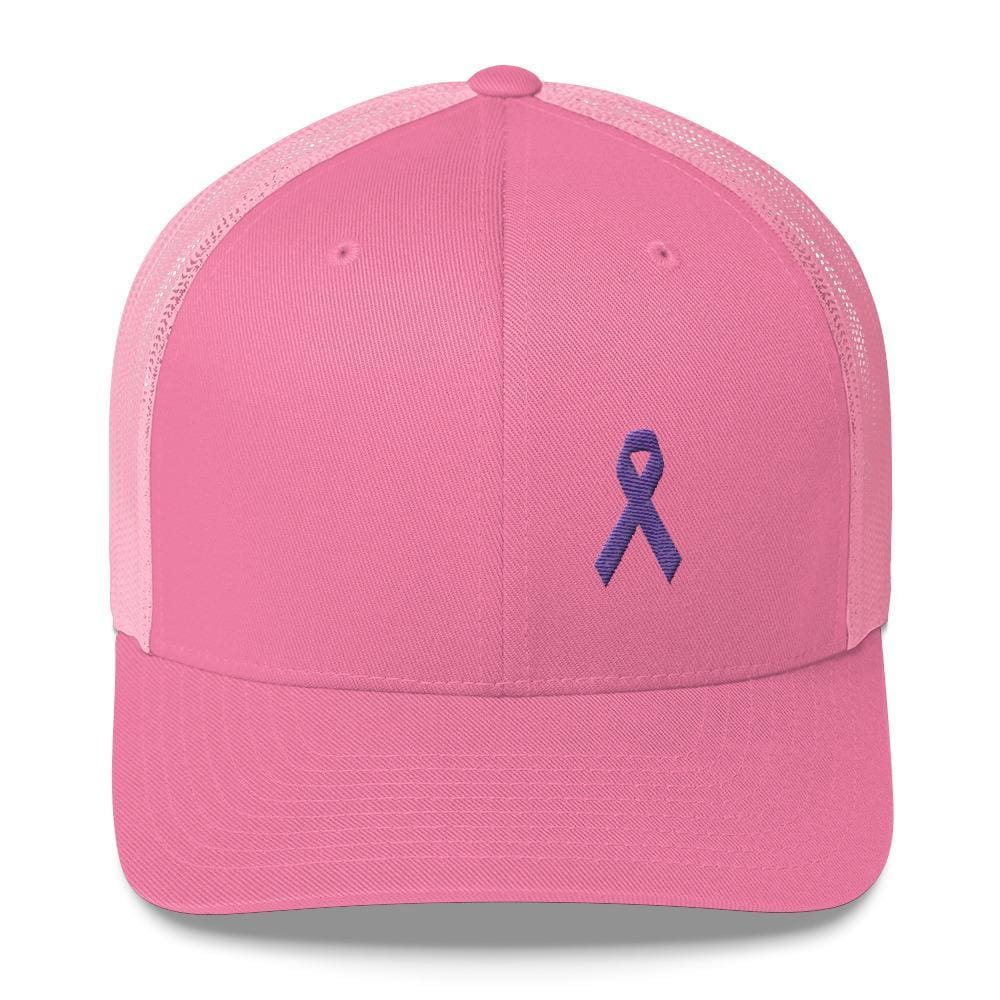 Cancer and Alzheimers Awareness Snapback Trucker Hat with Purple Ribbon - One-size / Pink - Hats