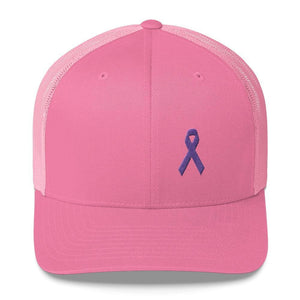 Cancer and Alzheimers Awareness Snapback Trucker Hat with Purple Ribbon - One-size / Pink - Hats