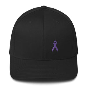 Cancer And Alzheimers Awareness Twill Flexfit Fitted Hat With Purple Ribbon - S/m / Black - Hats