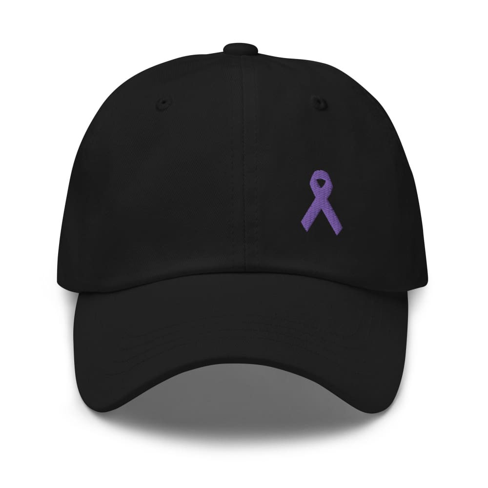 Cancer Awareness & Alzheimer’s Awareness Hat with Purple Ribbon - Black