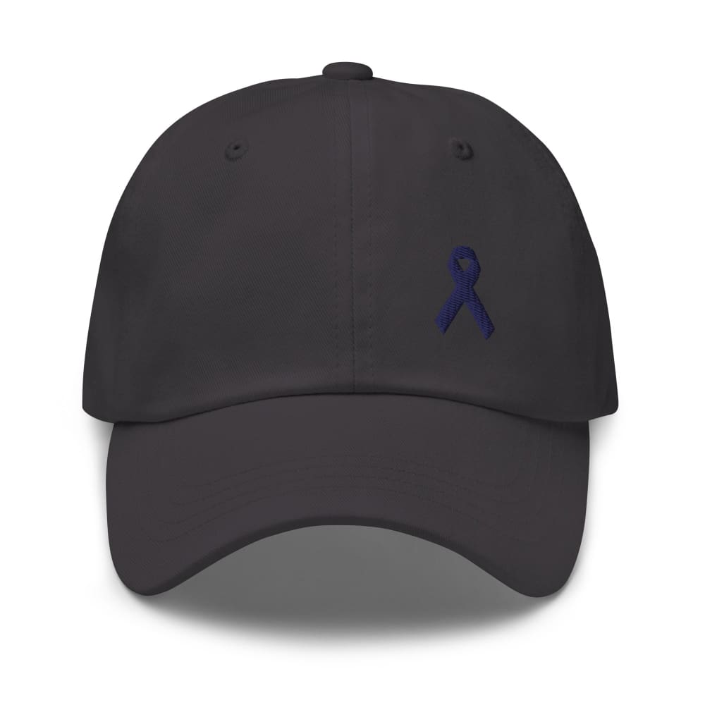 Colon Cancer Awareness Dad Hat with Dark Blue Ribbon - Dark Grey