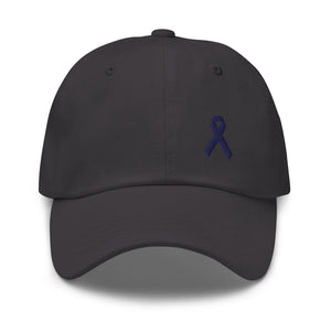 Colon Cancer Awareness Dad Hat with Dark Blue Ribbon - Dark Grey