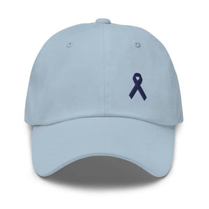 Colon Cancer Awareness Dad Hat with Dark Blue Ribbon - Light Blue