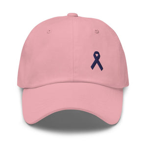 Colon Cancer Awareness Dad Hat with Dark Blue Ribbon - Pink