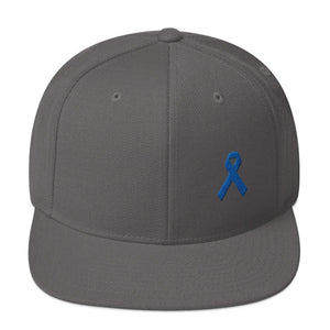 Colon Cancer Awareness Flat Brim Snapback Hat with Dark Blue Ribbon - One-size / Dark Grey - Hats