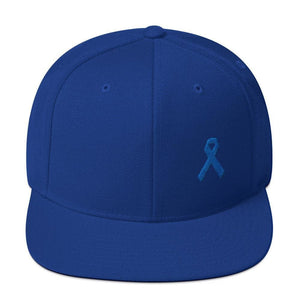 Colon Cancer Awareness Flat Brim Snapback Hat with Dark Blue Ribbon - One-size / Royal Blue - Hats
