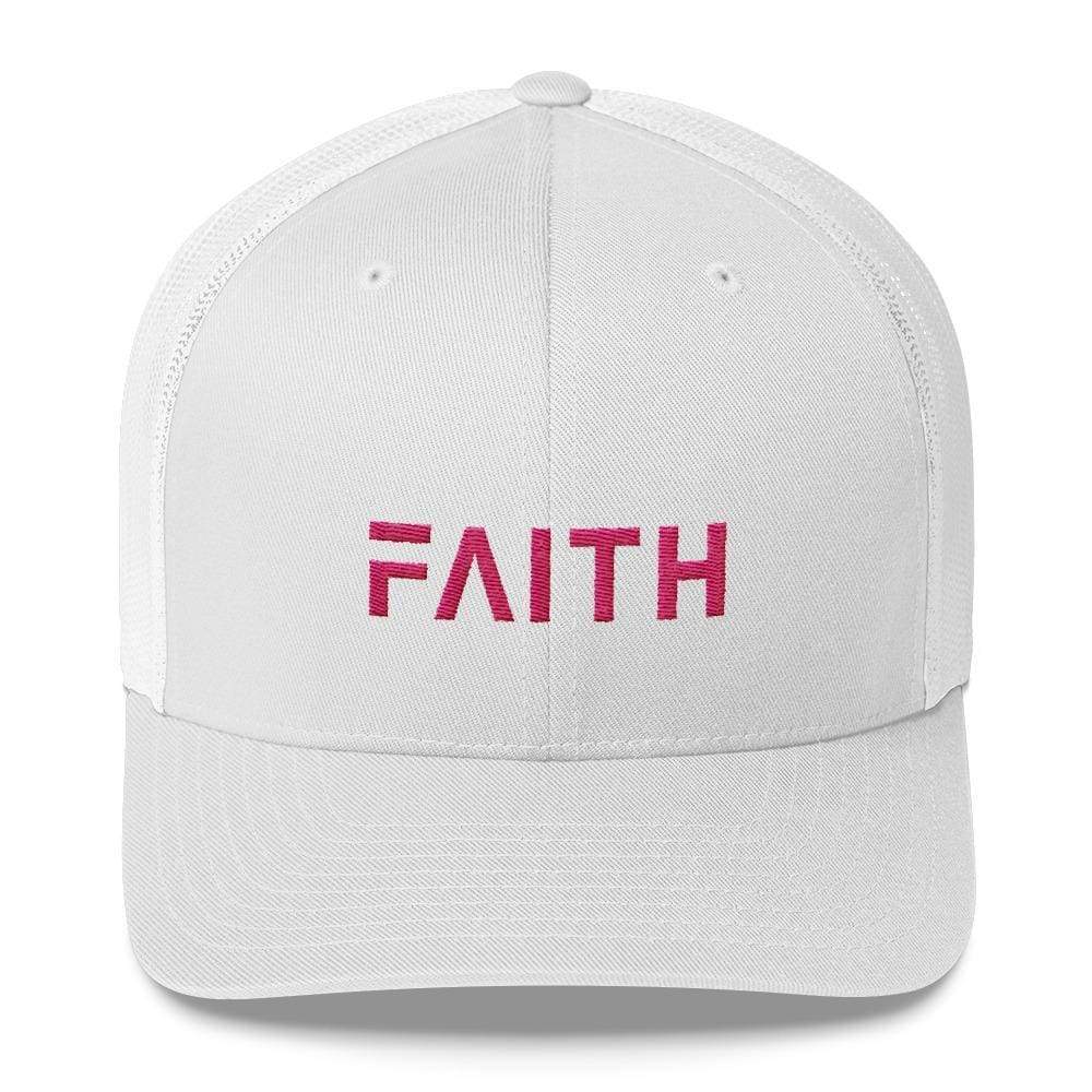 Faith Christian Snapback Trucker Hat Embroidered In Pink Thread - One-Size / White - Hats
