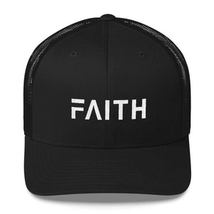 FAITH Christian Snapback Trucker Hat Embroidered in White Thread - One-size / Black - Hats