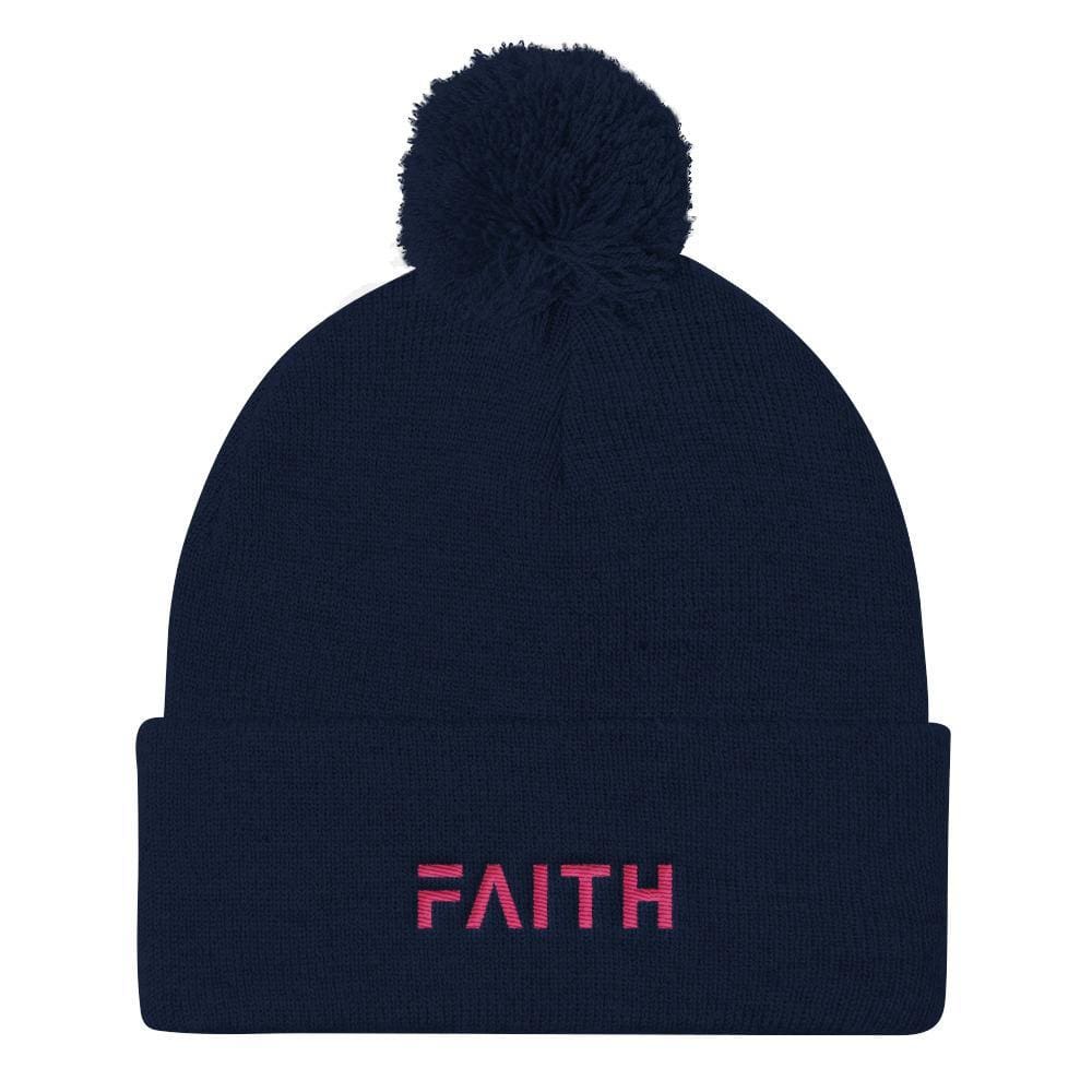 FAITH Womens Pom Pom Knit Beanie - One-size / Navy - Hats