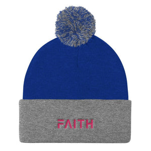 FAITH Womens Pom Pom Knit Beanie - One-size / Royal/ Heather Grey - Hats