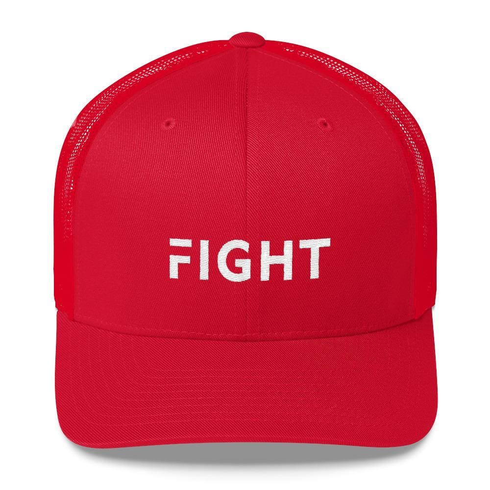 Fight Snapback Trucker Hat Embroidered in White Thread - One-size / Red - Hats