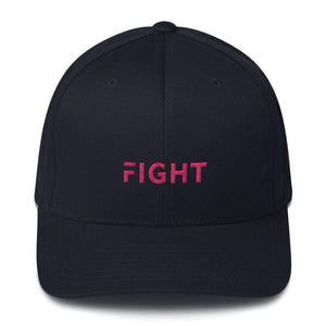 Fitted Breast Cancer Awareness Hat With Fight & Pink Ribbon - S/m / Dark Navy - Hats