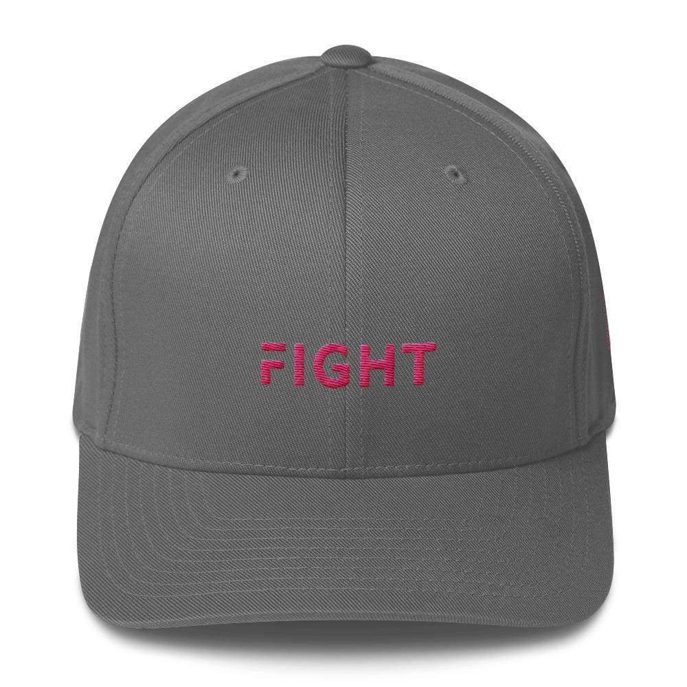 Fitted Breast Cancer Awareness Hat With Fight & Pink Ribbon - S/m / Grey - Hats