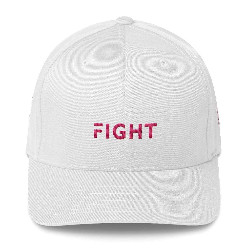 Fitted Breast Cancer Awareness Hat With Fight & Pink Ribbon - S/m / White - Hats