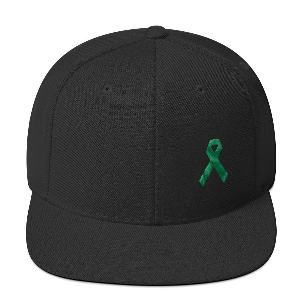 Green Awareness Ribbon Flat Brim Snapback Hat - One-size / Black - Hats