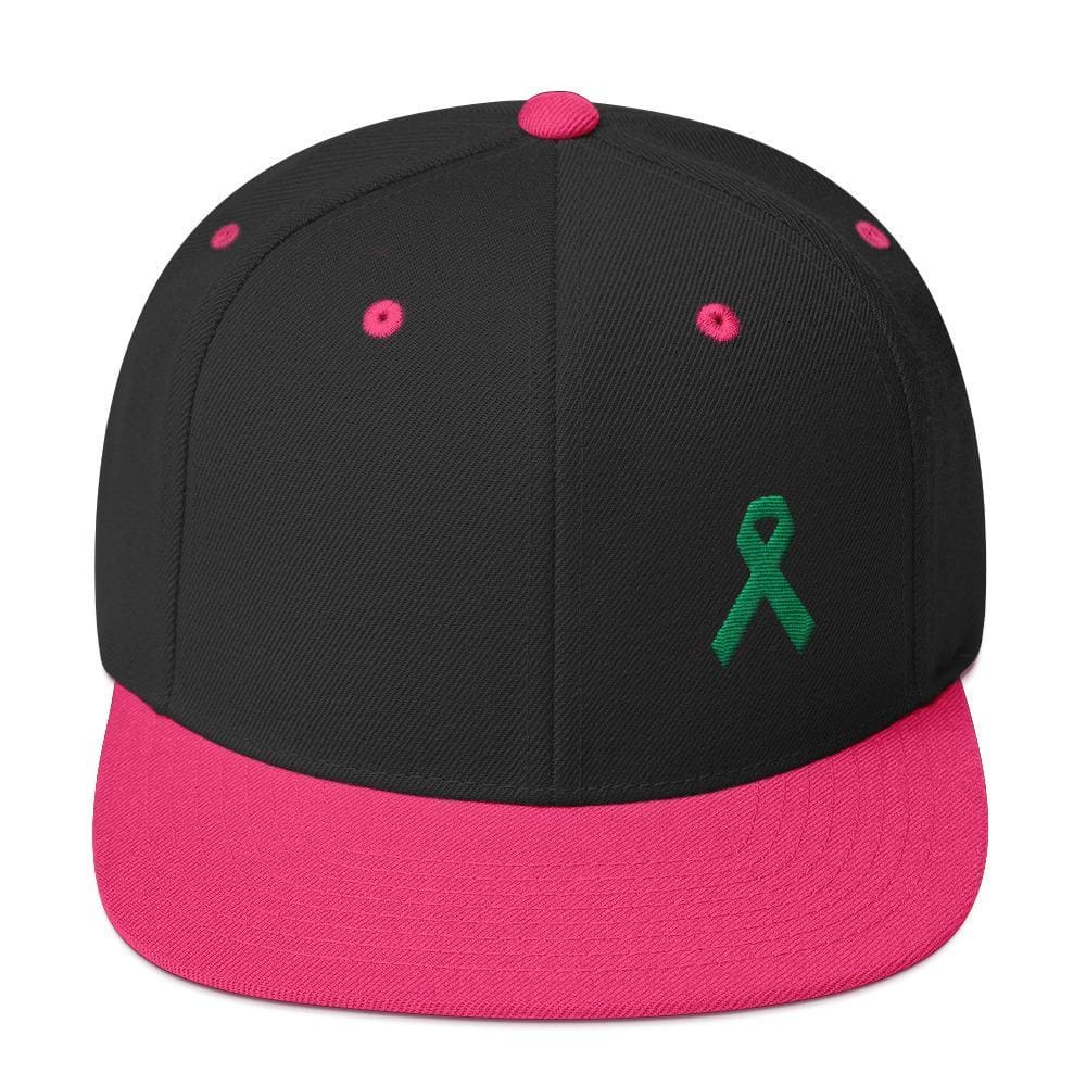 Green Awareness Ribbon Flat Brim Snapback Hat - One-size / Black/ Neon Pink - Hats
