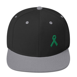 Green Awareness Ribbon Flat Brim Snapback Hat - One-size / Black/ Silver - Hats