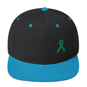 Green Awareness Ribbon Flat Brim Snapback Hat - One-size / Black/ Teal - Hats