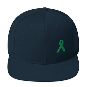 Green Awareness Ribbon Flat Brim Snapback Hat - One-size / Dark Navy - Hats