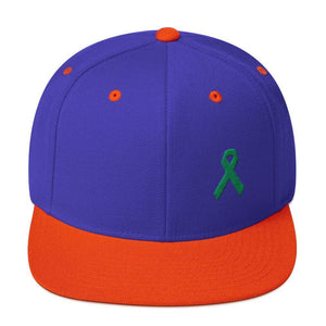Green Awareness Ribbon Flat Brim Snapback Hat - One-size / Royal/ Orange - Hats