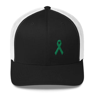 Green Awareness Ribbon Snapback Trucker Hat - One-size / Black/ White - Hats