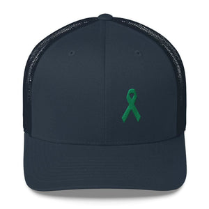Green Awareness Ribbon Snapback Trucker Hat - One-size / Navy - Hats