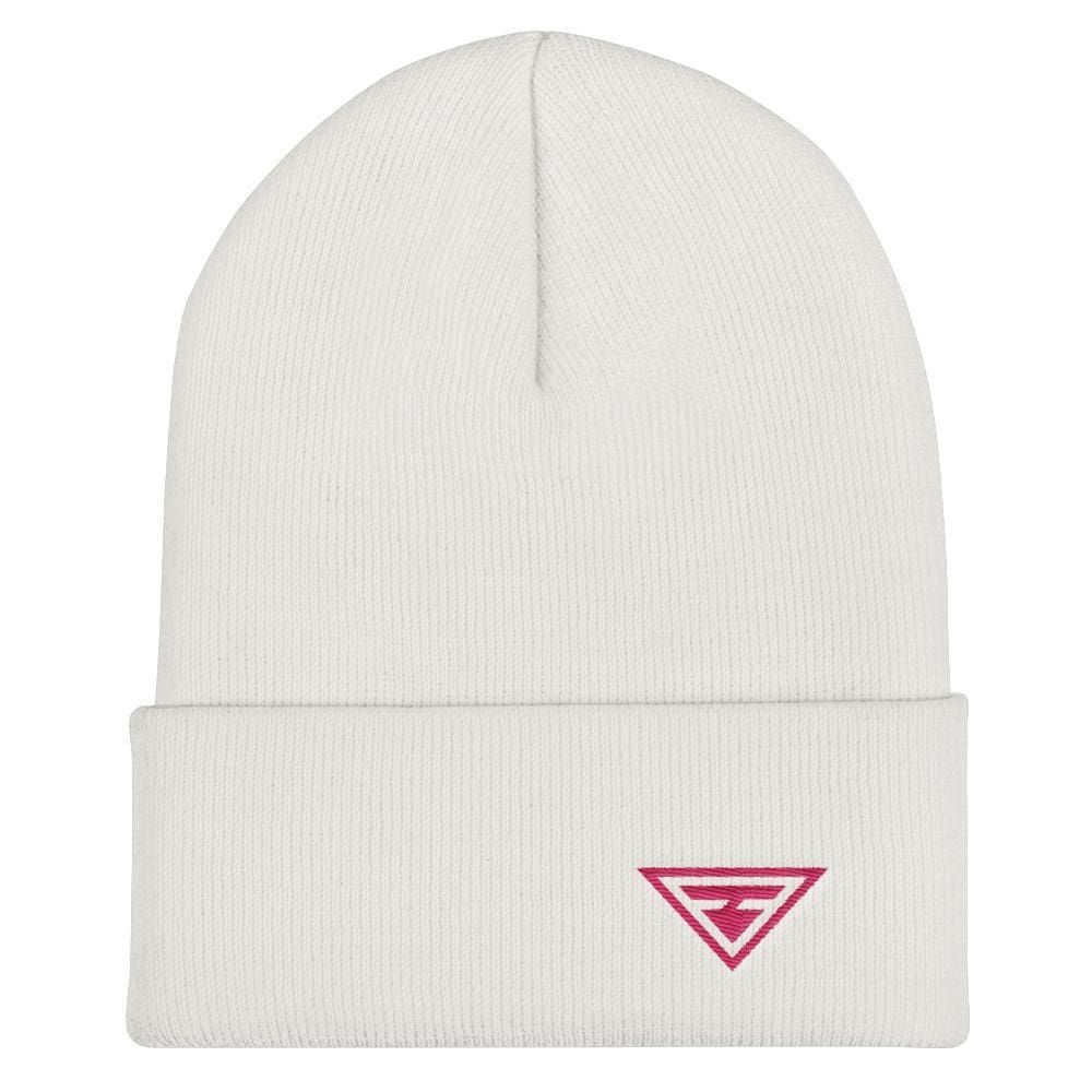 Hero Cuffed Beanie with Pink Embroidery - One-size / White - Hats