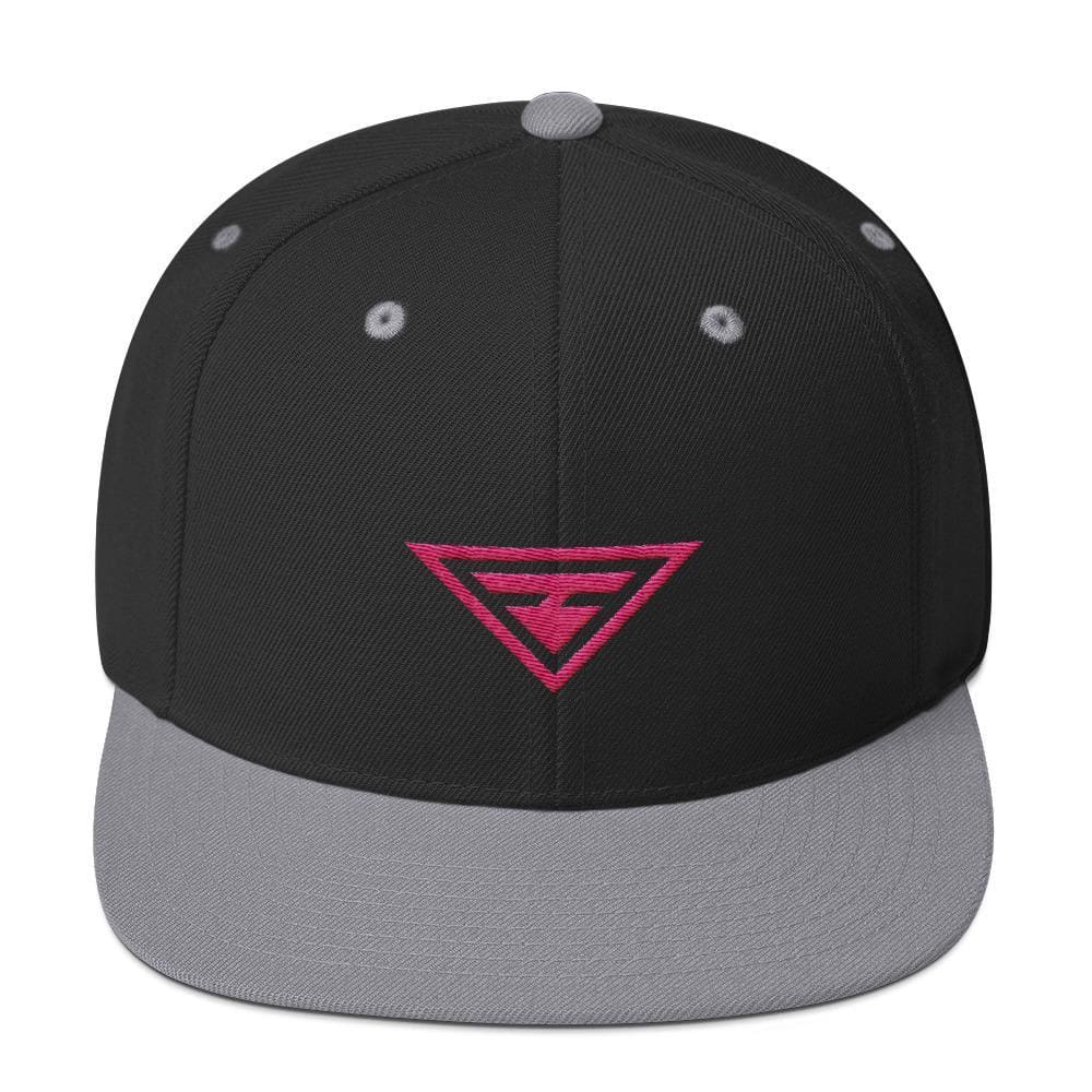 Hero Snapback Hat with Flat Brim Embroidered in Pink Thread - One-size / Black & Silver - Hats