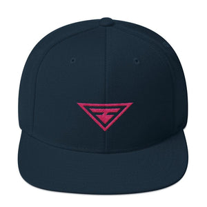 Hero Snapback Hat with Flat Brim Embroidered in Pink Thread - One-size / Dark Navy - Hats