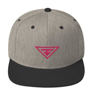 Hero Snapback Hat with Flat Brim Embroidered in Pink Thread - One-size / Heather & Black - Hats