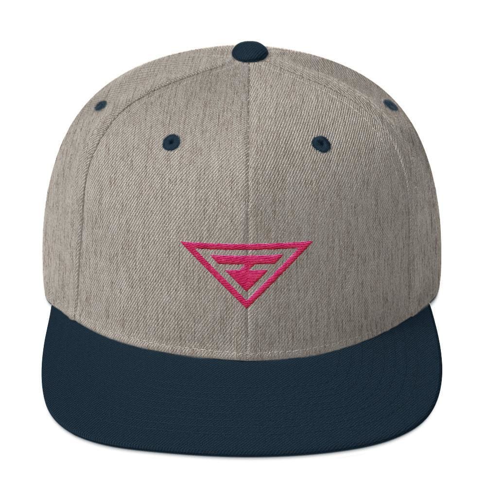 Hero Snapback Hat with Flat Brim Embroidered in Pink Thread - One-size / Heather Grey & Navy - Hats