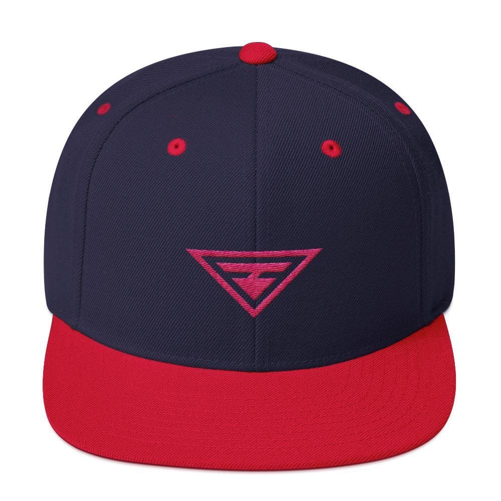 Hero Snapback Hat with Flat Brim Embroidered in Pink Thread - One-size / Navy & Red - Hats