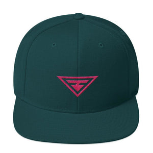 Hero Snapback Hat with Flat Brim Embroidered in Pink Thread - One-size / Spruce - Hats