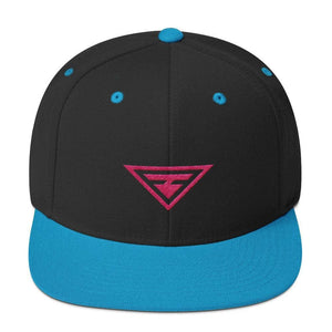 Hero Snapback Hat with Flat Brim Embroidered in Pink Thread - One-size / Teal - Hats