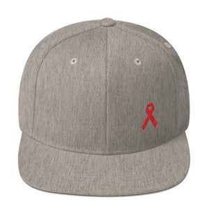 HIV/AIDS or Blood Cancer Awareness Red Ribbon Flat Brim Snapback Hat - One-size / Heather Grey - Hats