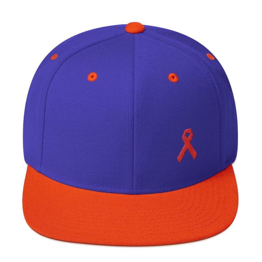 HIV/AIDS or Blood Cancer Awareness Red Ribbon Flat Brim Snapback Hat - One-size / Royal/ Orange - Hats