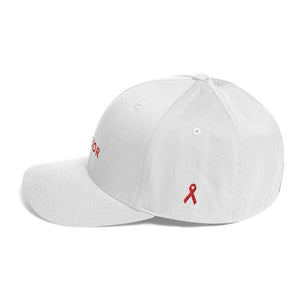 Hiv/aids Or Blood Cancer Awareness Twill Flexfit Fitted Hat With Red Ribbon And Warrior - Hats