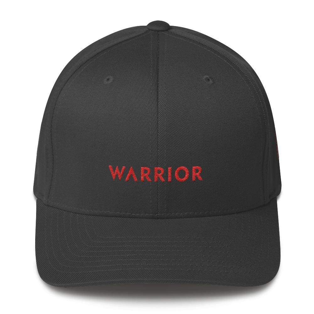 Hiv/aids Or Blood Cancer Awareness Twill Flexfit Fitted Hat With Red Ribbon And Warrior - S/m / Dark Grey - Hats