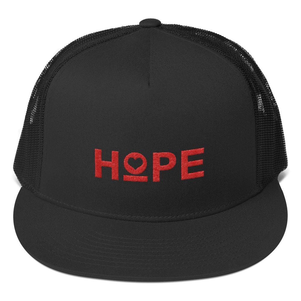 Hope 5-Panel Embroidered Snapback Trucker Hat (Red) - One-size / Black - Hats