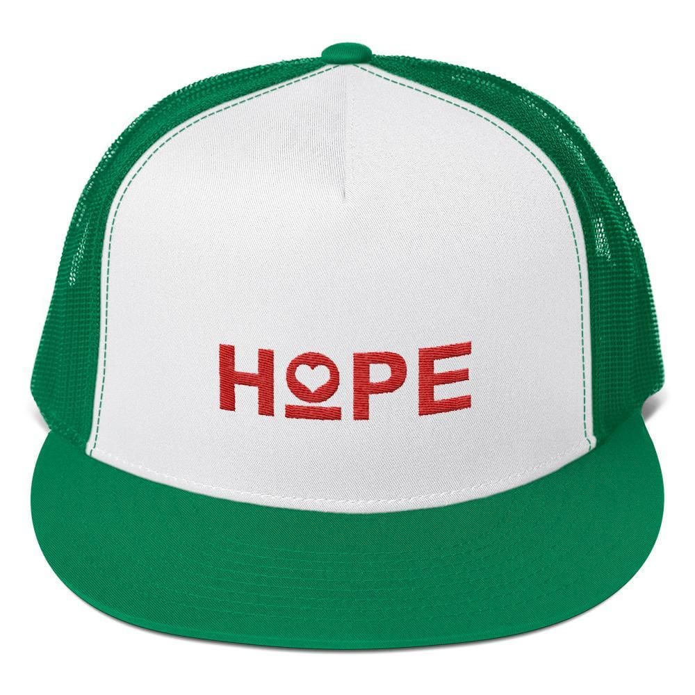 Hope 5-Panel Embroidered Snapback Trucker Hat (Red) - One-size / Kelly/ White/ Kelly - Hats