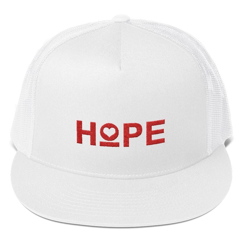 Hope 5-Panel Embroidered Snapback Trucker Hat (Red) - One-size / White - Hats