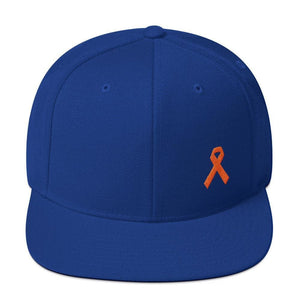 Leukemia Awareness Flat Brim Snapback Hat with Orange Ribbon - One-size / Royal Blue - Hats